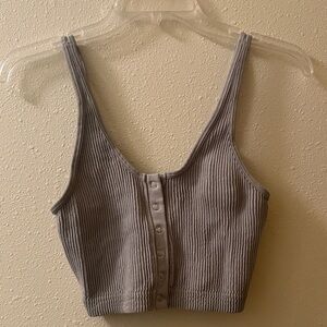 Aerie Ribbed Button-Front Bra in Gray